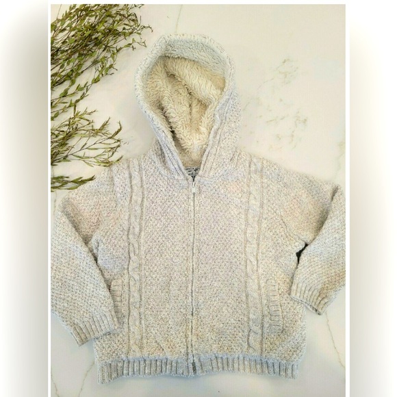 MAYORAL NEW KNIT COLLECTION SWEATER FAUX SHERPA ZIP FRONT LIGHT GRAY HOODIE 24M - Picture 2 of 7
